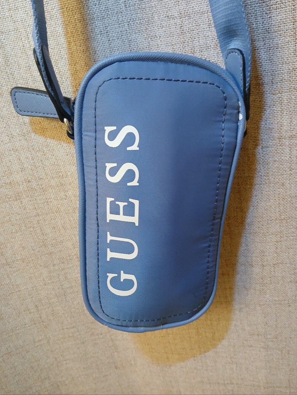 GUESS Light Blue Vintage Crossbody Phone Pouch with Logo Strap